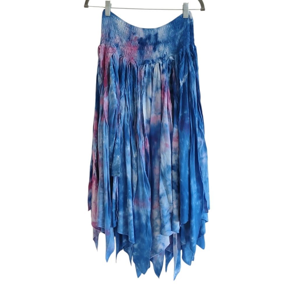 Cute Things Silk Recycled Art Maxi Skirt Women's M Tie Dye Shredded Asymmetrical